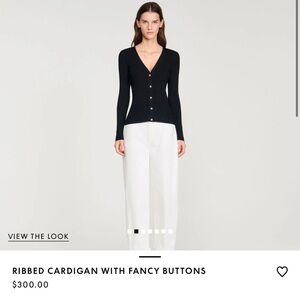 Sandro Black Ribbed Cardigan with Elegant Buttons